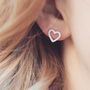 Silver Heart Earrings. Geometric Studs, thumbnail 2 of 10