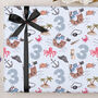 Three Sheets Of Children's 3rd Birthday Pirate Wrapping Paper, thumbnail 2 of 2