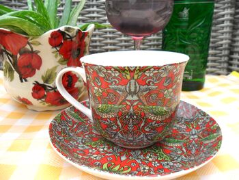 Large Cup And Saucer In William Morris Red Strawberry Thief Design, 6 of 9