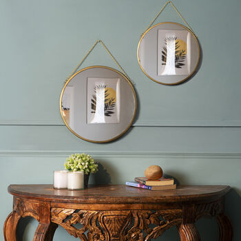Hanging Wall Mirror Golden Finish Round, 4 of 7