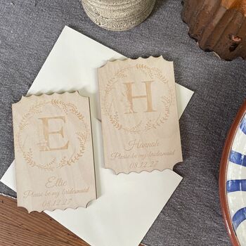 Personalised Wooden Please Be My Bridesmaid Engraved Garland Keepsake, 4 of 9
