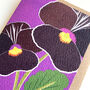Neon Violet Pansy Illustrated Greeting Card, Sustainable, Printed In England, Floral, Deep Purple, Textured Card, All Occasion For Garden Lover, thumbnail 3 of 5