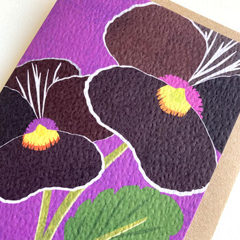 Neon Violet Pansy Illustrated Greeting Card, Sustainable, Printed In England, Floral, Deep Purple, Textured Card, All Occasion For Garden Lover, 3 of 5