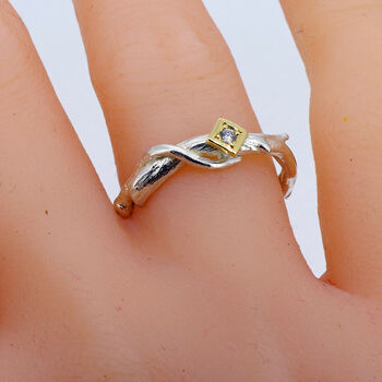 Sterling Silver And Gold Intwined Ring With A Diamond, 2 of 3
