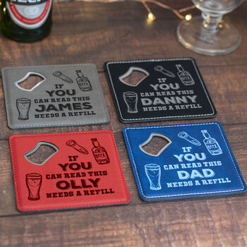 I Need A Refill Pu Leather Coaster With Bottle Opener, 2 of 2