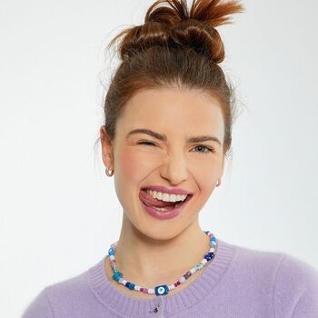 Blue And Purple Natural Stone Beaded Charm Necklace, 2 of 2