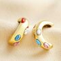 Gold Stainless Steel Colourful Oval Half Hoop Earrings, thumbnail 1 of 4