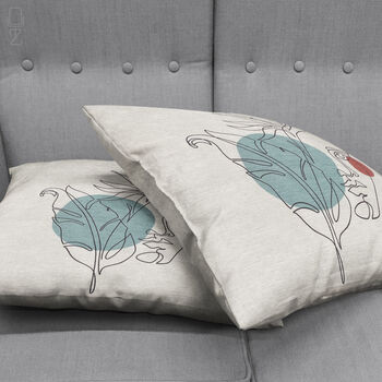 Abstract Face Pattern On Cushion Cover With Leaves, 4 of 7