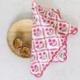 Scalloped Himalayan Wildflowers Pink Hand Block Print Napkin, thumbnail 2 of 2