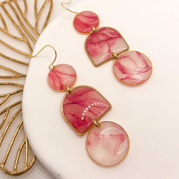 Pink Marble Statement Earrings, Clay And Resin, 2 of 9