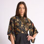 Black Batik Silk Blend Luxury Festival Wrap Top, thumbnail 1 of 5