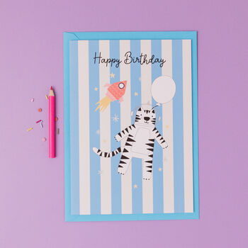 Personalised Space Kids Birthday Card With Stickers, 2 of 2