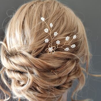 Pearl Flower Bridal Hair Pin – Gold, 3 of 5