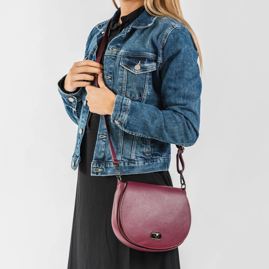 Burgundy Soft Leather Small Saddlebag Handbag, 1 of 11