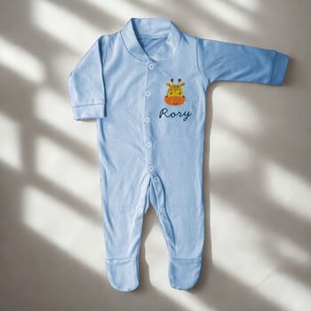 Personalised Giraffe Embroidered Sleepsuit, 2 of 2