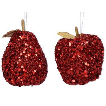 Red Sequin Apple And Pear Decoration, 2 of 2