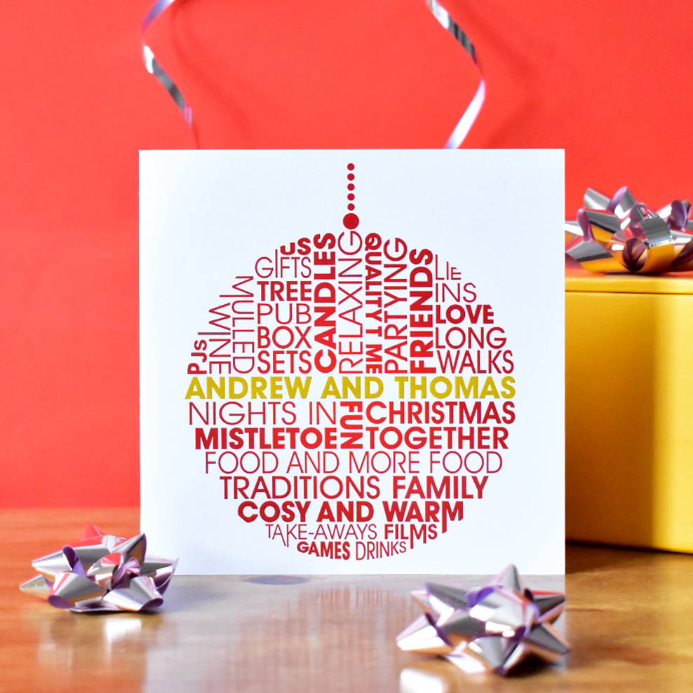 personalised bauble christmas card for couples by mrs l cards | notonthehighstreet.com