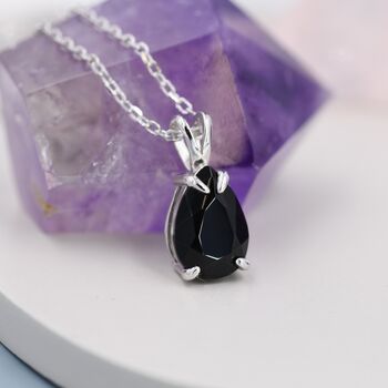 Sterling Silver Onyx Black Pear Cut Cz Necklace, 6 of 12