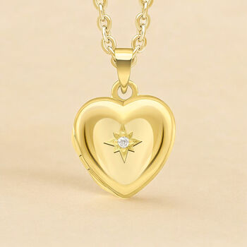 Personalised Gold Plated Sterling Silver Star Set Heart Locket, 7 of 12
