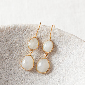 White Moonstone Double Gemstone Dangle Earrings, 9 of 12
