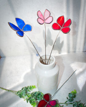 Stained Glass Butterfly Plant Stake Blue Pink Red, 4 of 9
