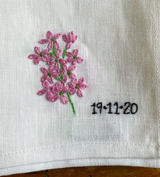 Personalised Hand Embroidered Floral Date Napkin, 2 of 5