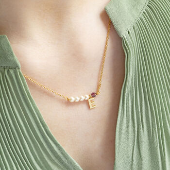 Asymmetric Pearl And Birthstone Initial Necklace, 3 of 11