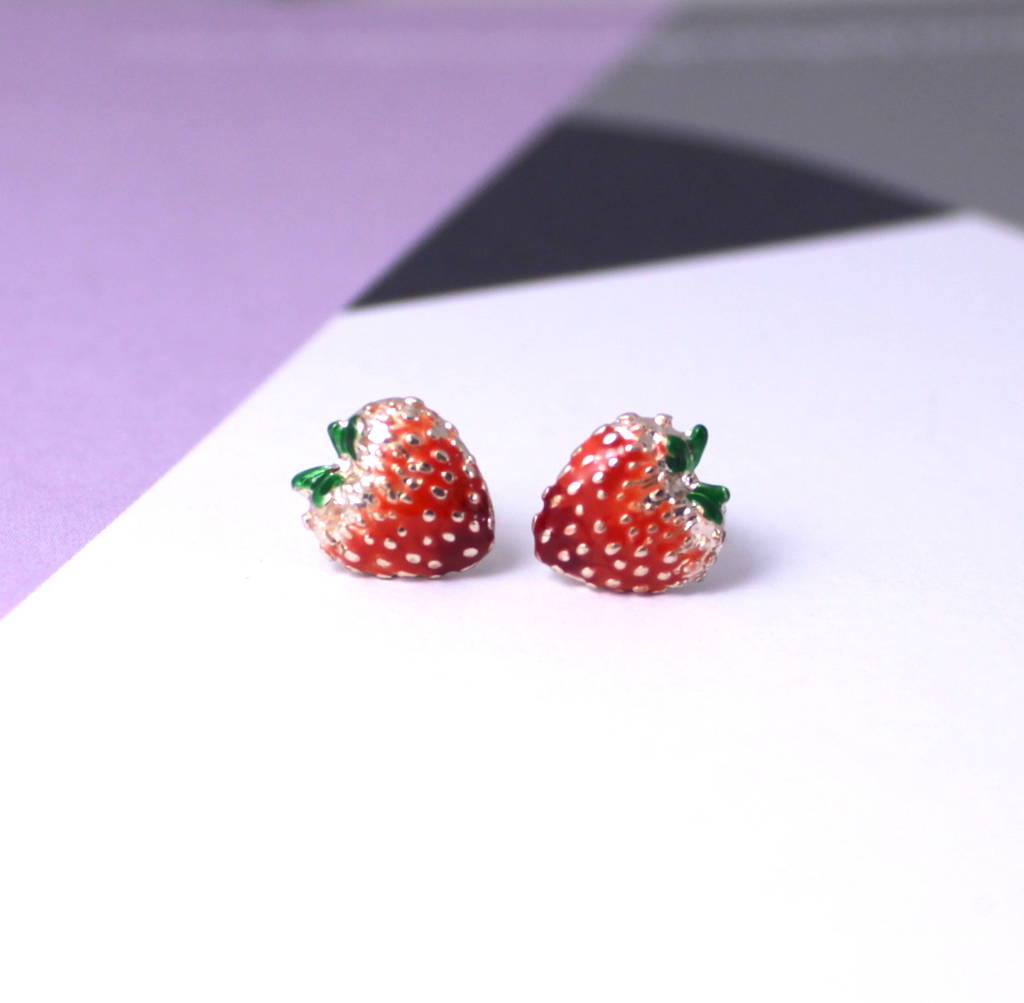 Red Enamel Strawberry Stud Earrings By Lucy Loves Neko ...