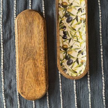 Mango Wood Oval Serving Platter Tray, Olive Print, 3 of 7