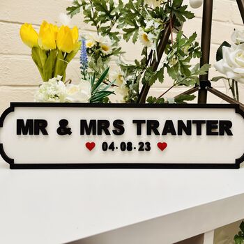 Personalised Mr And Mrs And Date Heart Wedding Sign, 3 of 3