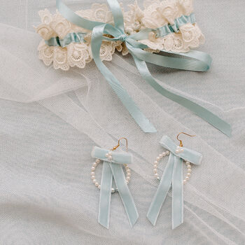 Velvet Bow And Hand Beaded Hoop Earrings, 9 of 10