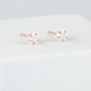Rose Gold Colour Sterling Silver Crystal Star Stud Earrings, 3 of 5