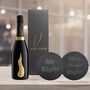 Vino Coco Bottega Prosecco Gift Set With Mr And Mrs Slate Coasters Perfect For Anniversaries And Wedding Presents, thumbnail 1 of 8