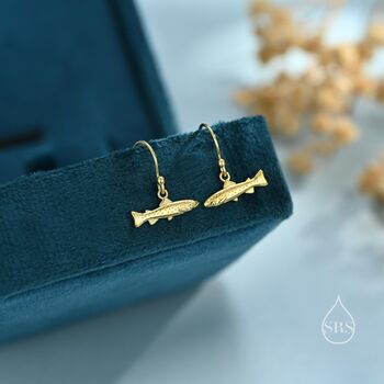 Sterling Silver Trout Fish Drop Dangle Earrings, 2 of 11