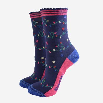 Women's Bamboo Socks Navy Party Lights, 2 of 5