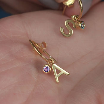 18ct Gold Vermeil Personalised Initial Hoop Earrings, 5 of 8