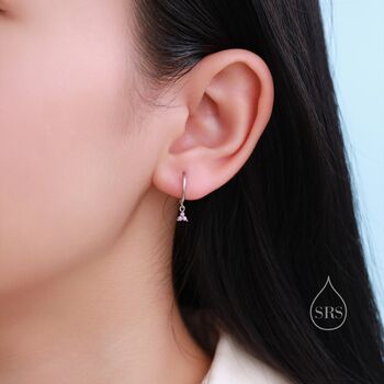Sterling Silver Opal Trio Droplet Tiny Huggie Hoop Earrings, 5 of 12