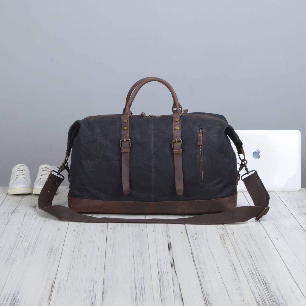 canvas leather travel duffel bag personalised by eazo ...