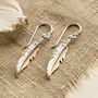 Sterling Silver And Rose Gold Dangly Feather Earrings, thumbnail 1 of 4