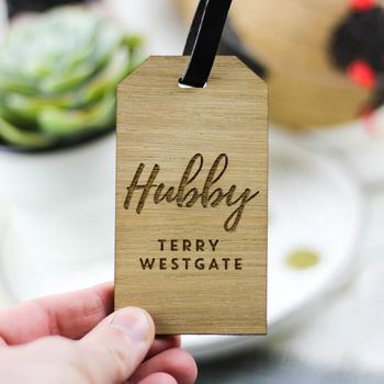 Personalised Hubby And Wifey Wooden Luggage Tag Wedding, 2 of 3