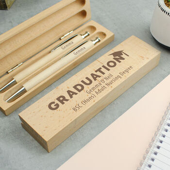 Personalised Graduation Gift – Wooden Pen And Pencil Box Set, 4 of 6