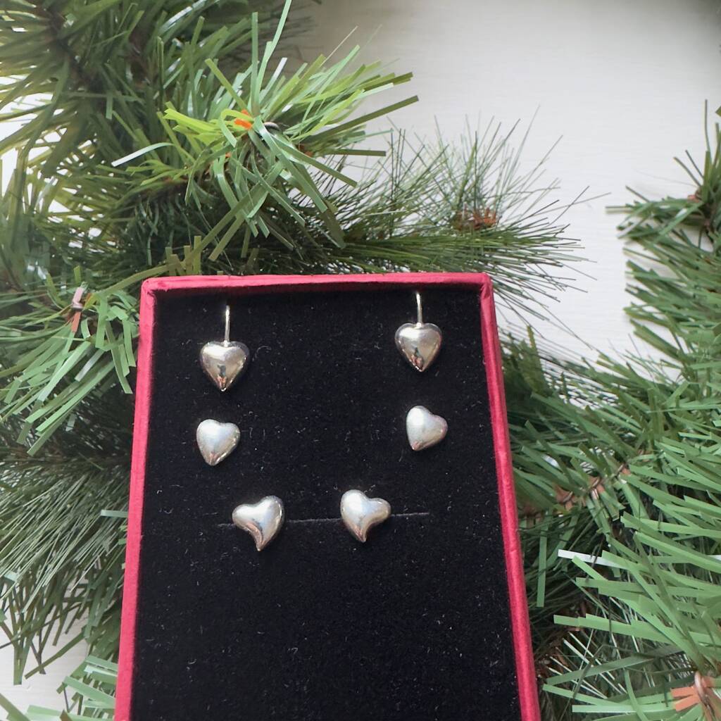 Three Pairs Of Sterling Silver Heart Earrings, 1 of 9
