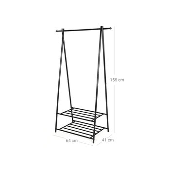 Two Tier Black Storage Shelf Clothes Coat Rack Stand, 6 of 6
