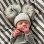 Grey And White Striped Newborn Pom Pom Baby Hat, thumbnail 1 of 6
