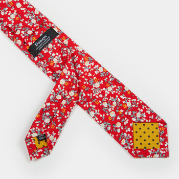 Mens Bold Red Ditsy Floral Slim Style Tie, 9 of 9