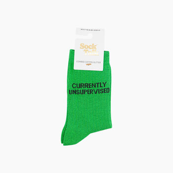 Currently Unsupervised Combed Cotton Glitter Socks In Lime, 4 of 4