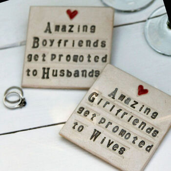Boyfriend To Husband Ceramic Coaster Engagement Gift, 2 of 4
