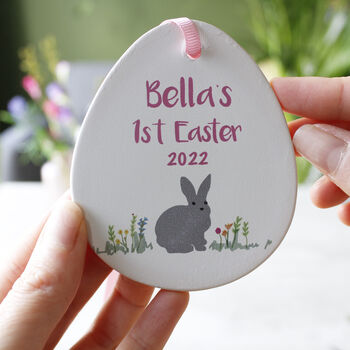 1st Easter Rabbit Egg Ceramic Hanging Decoration, 5 of 10