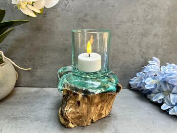 Handcrafted Root Wood And Molten Glass Bowl Candle Holder, 8 of 8