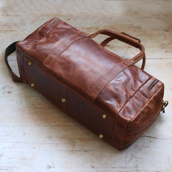 Brown Leather Travel Holdall Bag, 3 of 6